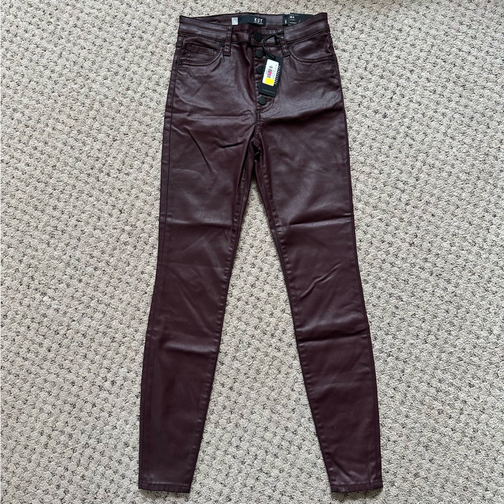 Kut From The Kloth Mia high rise coated bordeaux skinny jeans